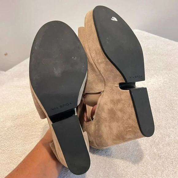 Via Spiga Womens Beige Suede Wren Platform Wedge Buckle 10/40 Open Toe Sandals - Picture 10 of 14